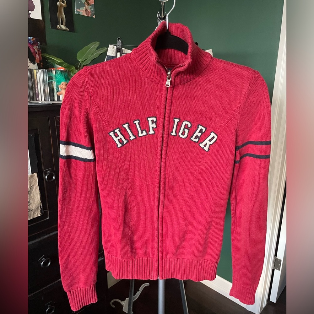 Preppy blokecore Tommy Hilfiger embroidered logo knitted zip up